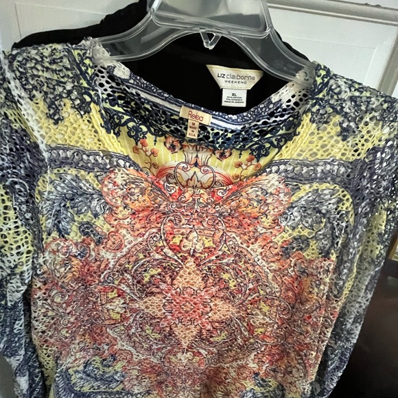 Medium, Reba, multicolor, 3/4 sleeve top, white attached undershirt - Picture 2 of 3